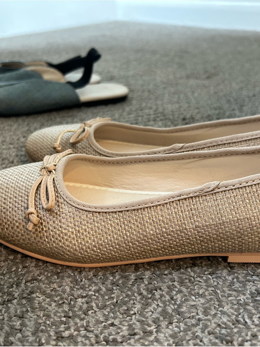 New Beige Woven Ballet Flats - Women